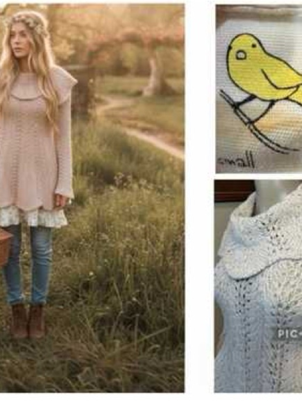 Anthro Little Yellow Bird Women's Cream Cable-Knit Sweater with scalloped Collar